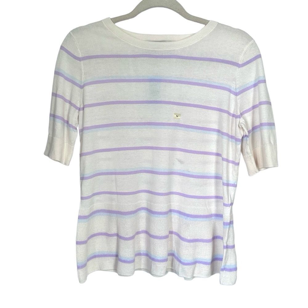 Loft Women’s Sz M Petite Cream Striped Peplum NWT Knit Lightweight Sweater Soft